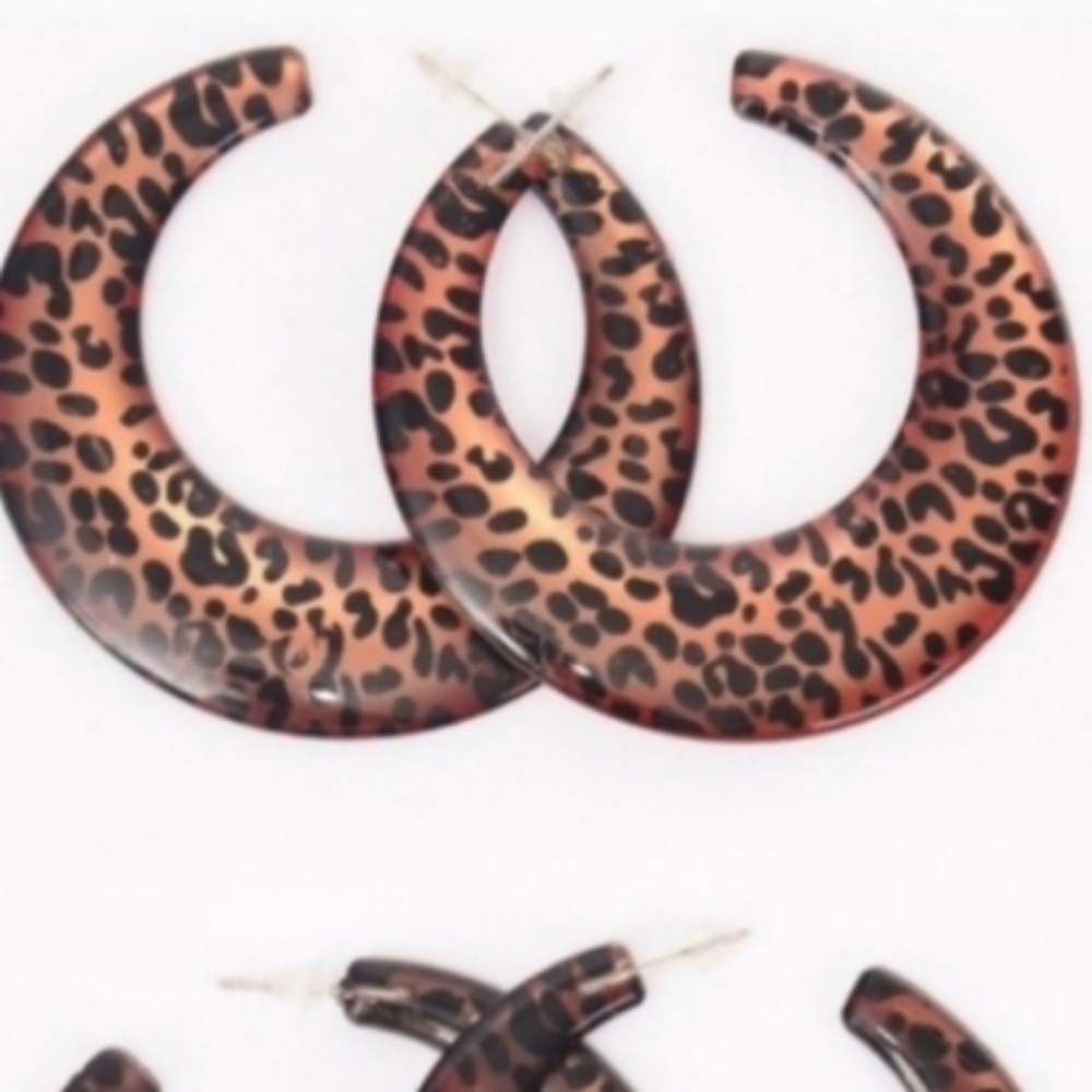 Animal Print Leopard Hoop Earrings*Light Brown Black NEW Metal alloy hypoaller…